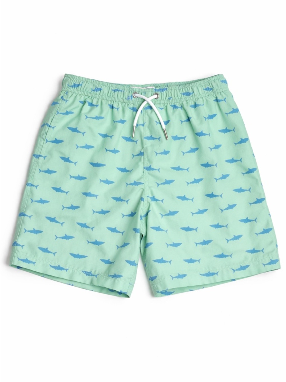 Bermies Boys Swim Trunks Size 12 Mint Green Shark Print Beach Shorts
